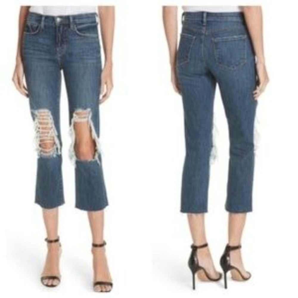 L'AGENCE Jordan Cropped Straight High-Rise Classic Vintage Destruct Jeans